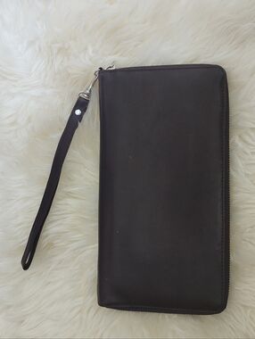 HOBO Dark Brown Leather Zip Wallet Wristlet